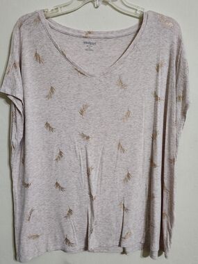 Westport V-Neck Top with Gold Foil Leaf Motif